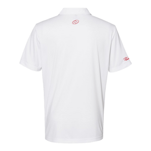 Back of red Adidas polo with Insideya Golf icon on back yoke