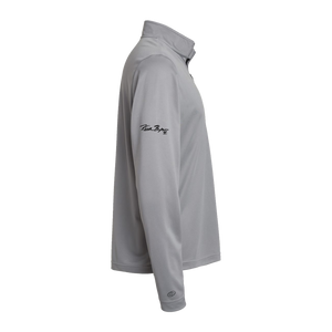 grey quarter-zip adidas jacket with keith byars signature on right sleeve