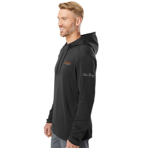 Model wearing a black Adidas hoodie with Insideya Golf logo on left chest and Keith Byars signature on left sleeve