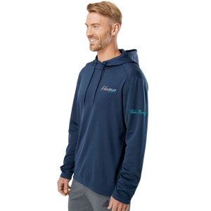 Model wearing a navy Adidas hoodie with Insideya Golf logo on left chest and Keith Byars signature on left sleeve