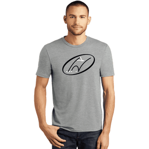 Model wearing heathered grey t-shirt with Insideya Golf icon on full front