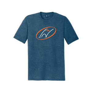 Heathered blue t-shirt with Insideya Golf icon on full front