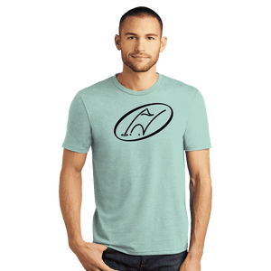 Model wearing mint t-shirt with Insideya Golf icon on full front