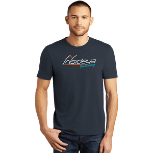 Navy District Perfect Tri Tee with screen printed Insideya Golf logo front model