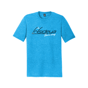 Turquoise Frost District Perfect Tri Tee with screen printed Insideya Golf logo flat front