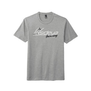 Heathered Grey District Perfect Tri Tee with screen printed Insideya Golf logo flat front