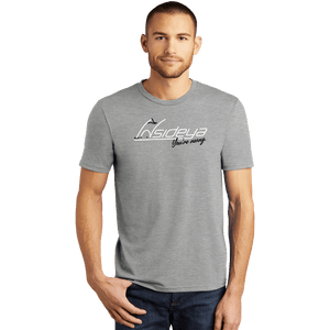 Heathered Grey District Perfect Tri Tee with screen printed Insideya Golf logo front model 