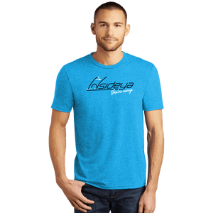 Turquoise Frost District Perfect Tri Tee with screen printed Insideya Golf logo front model