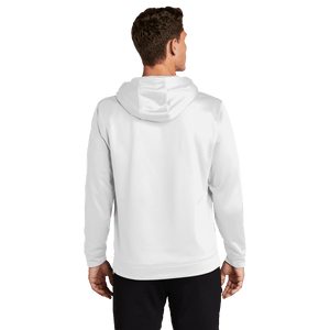 White Sport-Tek Sport-Wik Fleece Hooded Pullover with printed Insideya Golf logo back model