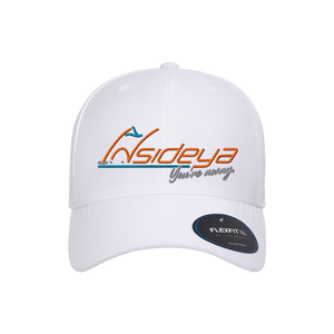 White FlexFit NU Adjustable Cap with embroidered Insideya Golf logo 