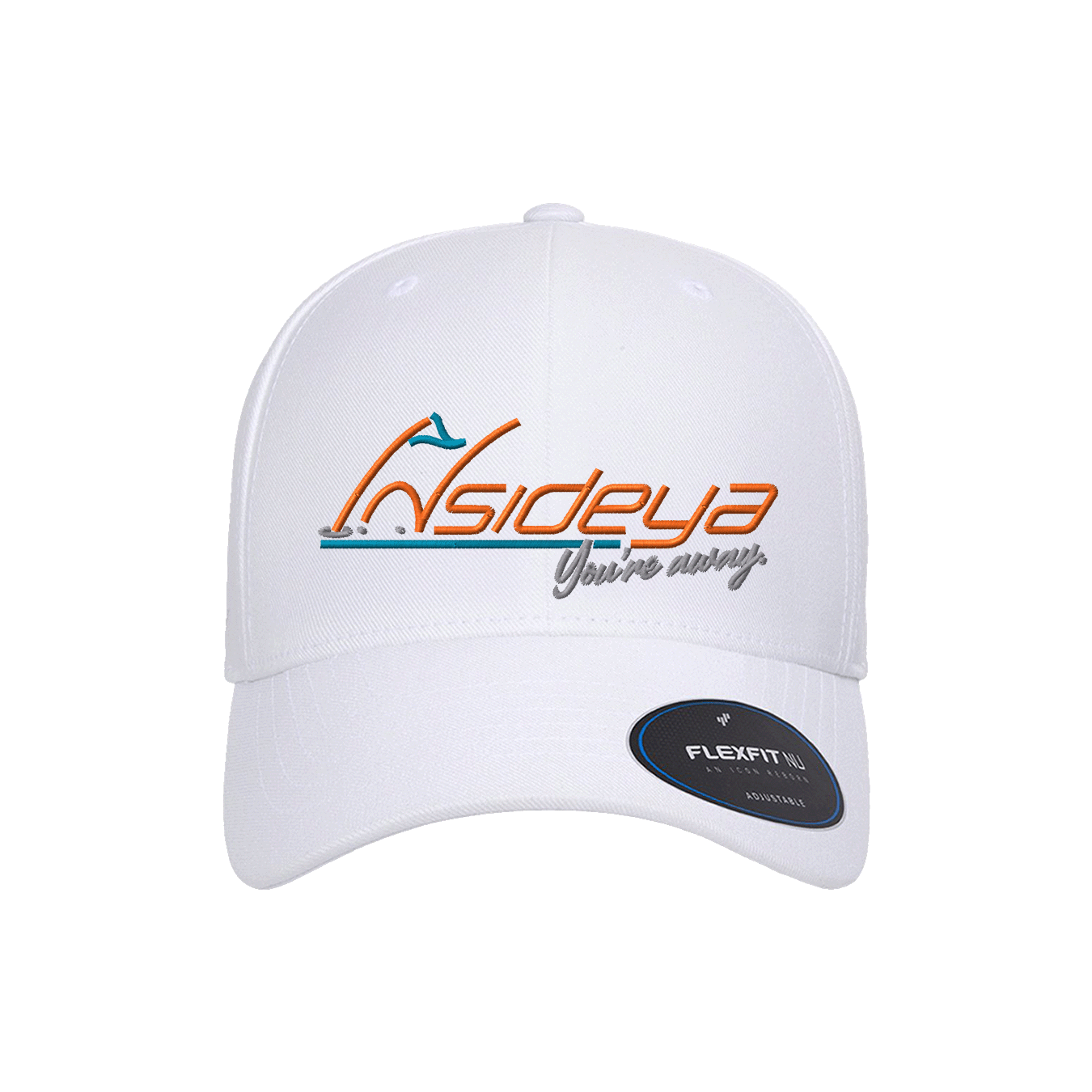 White FlexFit NU Adjustable Cap with embroidered Insideya Golf logo 