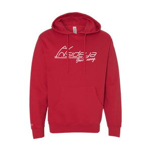 Red hoodie with Insideya Golf logo on front