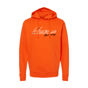 Orange hoodie with Insideya Golf logo on front