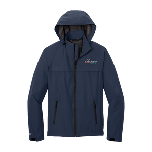 A navy blue waterproof jacket with Insideya Golf logo on left chest