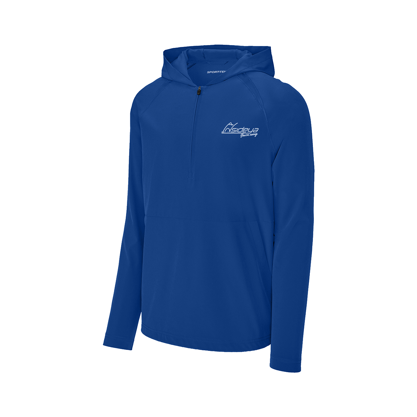 True Royal Sport-Tek Repeat Half-Zip Long Sleeve Hooded Jacket with Embroidered Insideya Golf Logo flat front