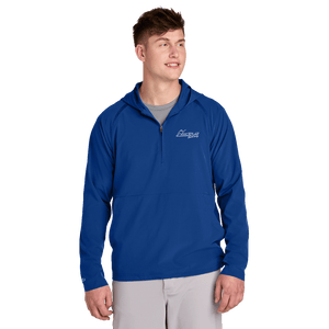 True Royal Sport-Tek Repeat Half-Zip Long Sleeve Hooded Jacket with Embroidered Insideya Golf Logo front model