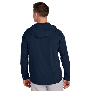 True Navy Sport-Tek Repeat Half-Zip Long Sleeve Hooded Jacket with Embroidered Insideya Golf Logo back model