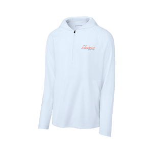 White Sport-Tek Repeat Half-Zip Long Sleeve Hooded Jacket with Embroidered Insideya Golf Logo flat front
