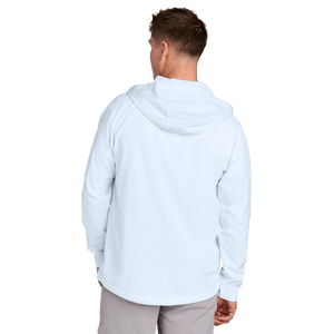 White Sport-Tek Repeat Half-Zip Long Sleeve Hooded Jacket with Embroidered Insideya Golf Logo Back Model