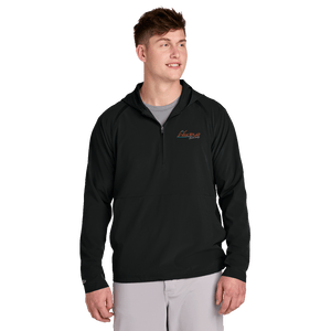 Black Sport-Tek Repeat Half-Zip Long Sleeve Hooded Jacket with Embroidered Insideya Golf Logo front model