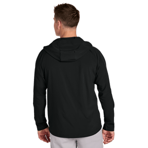Black Sport-Tek Repeat Half-Zip Long Sleeve Hooded Jacket with Embroidered Insideya Golf Logo back model