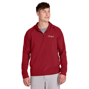 Deep Red Sport-Tek Repeat Half-Zip Long Sleeve Hooded Jacket with Embroidered Insideya Golf Logo front model