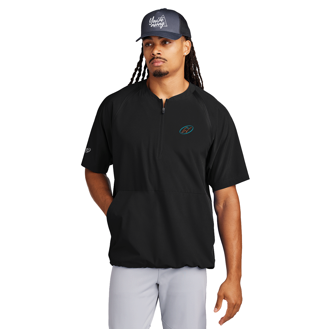 Black half-zip short sleeve jacket with Insideya Golf logo on left chest 