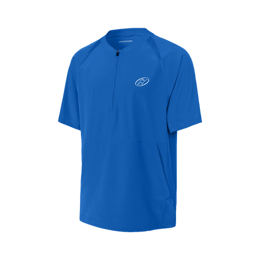 Blue half-zip short sleeve jacket with Insideya Golf logo on left chest 