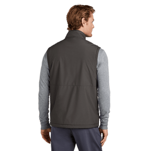 Back of model wearing grey vest 