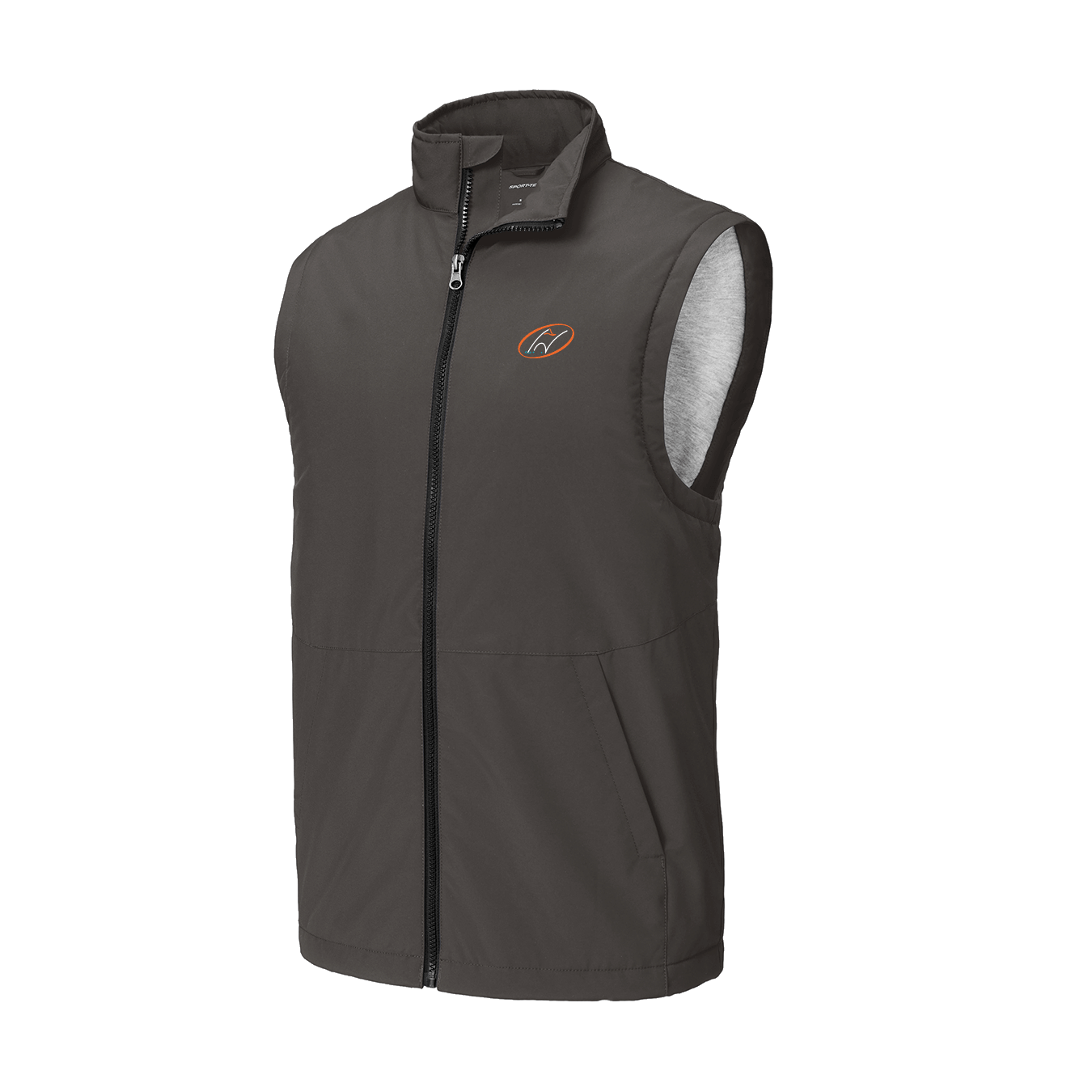 Grey vest with Insideya Golf icon on left chest