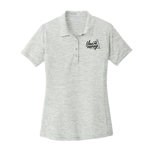 Women's grey golf polo with Insideya Golf tagline