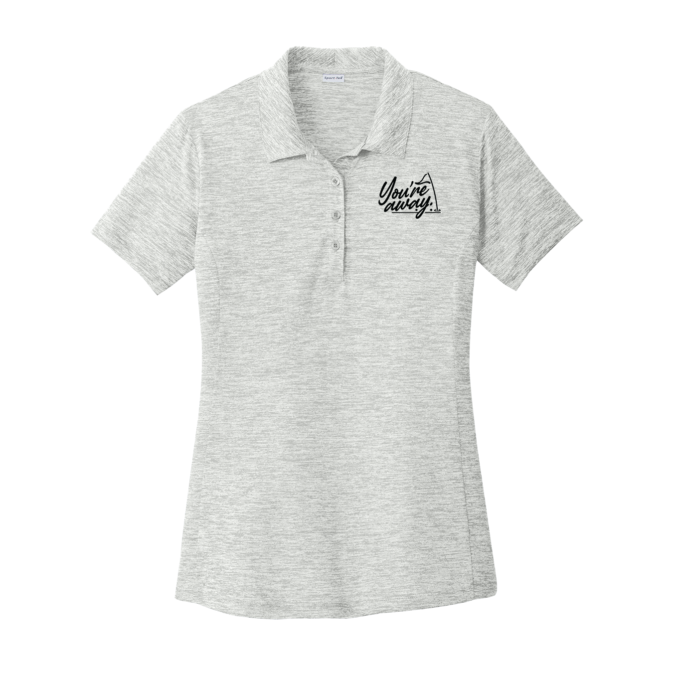 Women's grey golf polo with Insideya Golf tagline