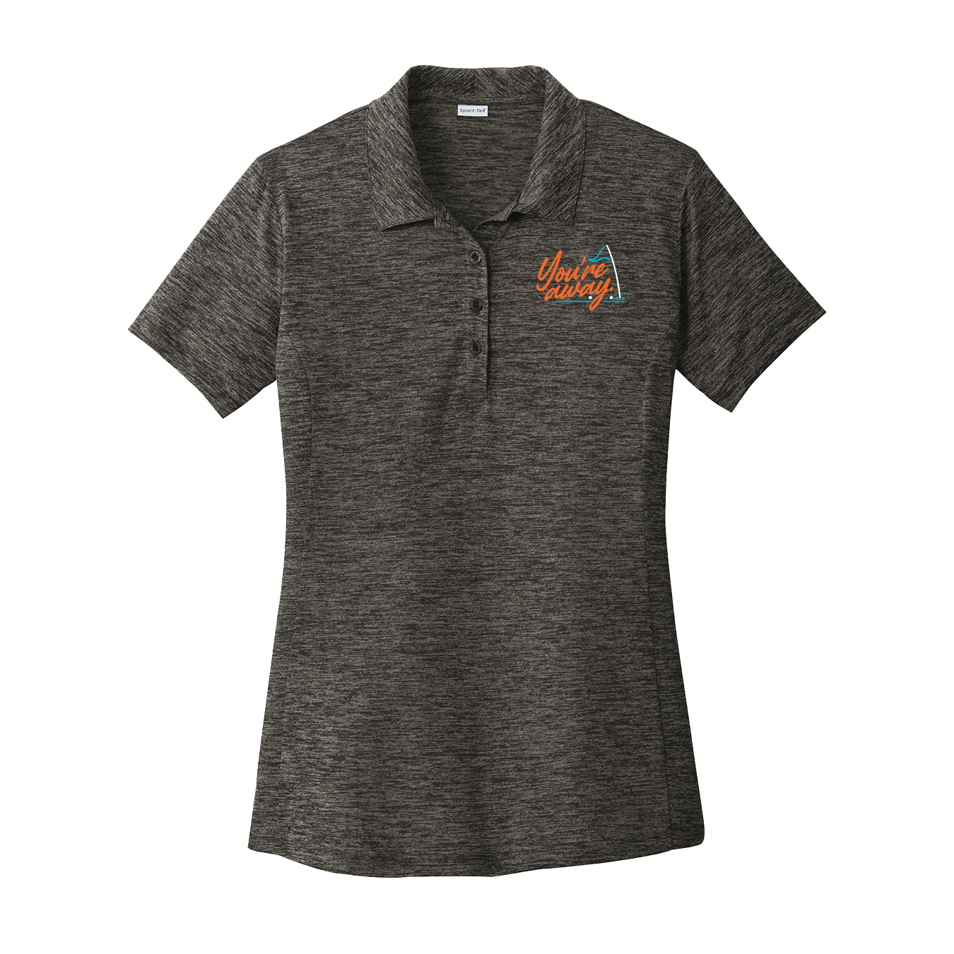 Women's dark grey golf polo with Insideya Golf tagline