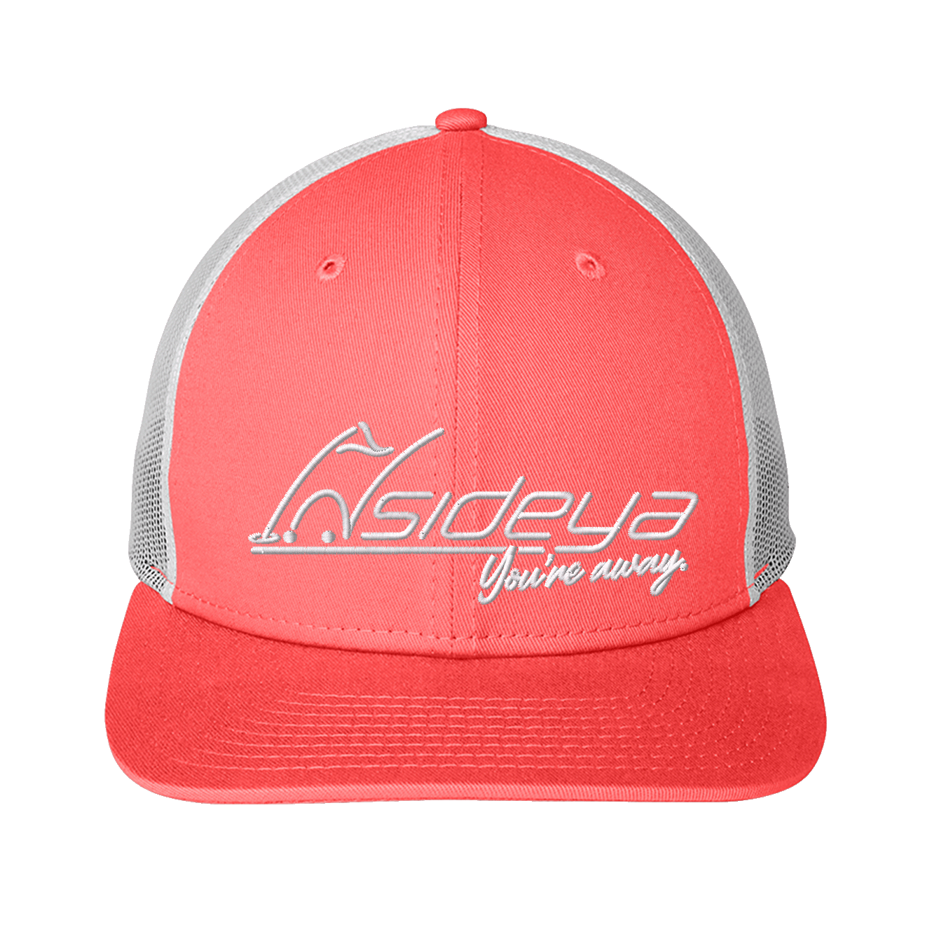 Coral White New Era Snapback Low Profile Trucker Cap with Embroidered Insideya Golf logo