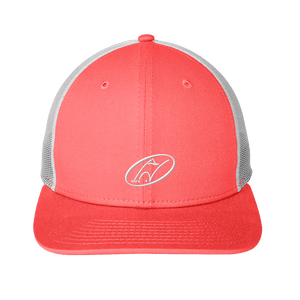 Coral and white mesh snapback with Insideya Golf icon