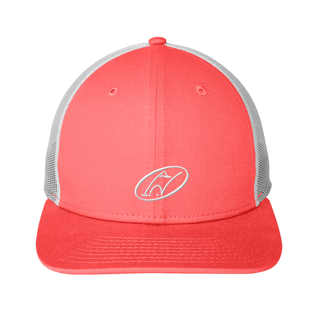 Coral and white mesh snapback with Insideya Golf icon