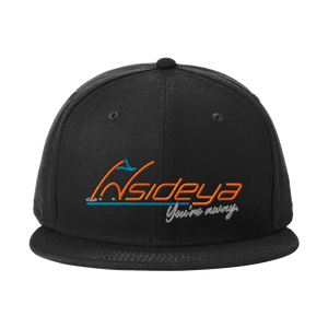 Black New Era Standard Fit Flat Bill Snapback Cap with Embroidered Insideya Golf logo