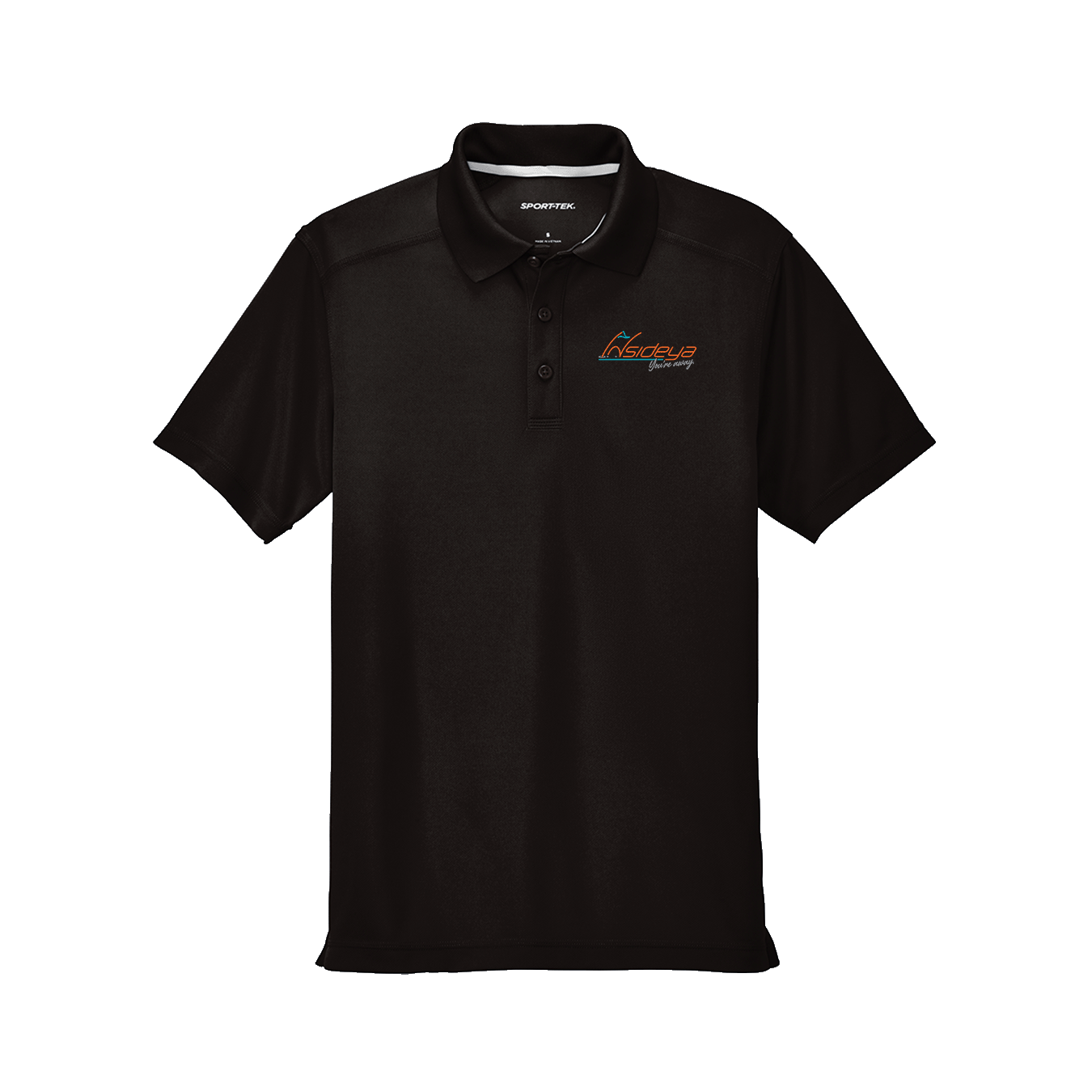 Black Sport-Tek PosiCharge Micro-Mesh Polo with embroidered Insideya Golf logo flat front