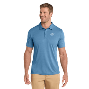Blue TravisMathew polo with Insideya Golf icon on left chest