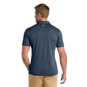 Blue Nights TravisMathew Coto Performance Polo with embroidered Insideya Golf logo on left chest flat front