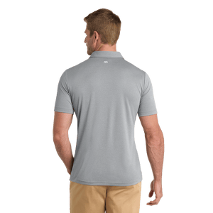 Quiet Shade Grey Heather TravisMathew Coto Performance Polo with embroidered Insideya Golf logo on left chest back model