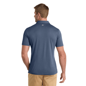 Vintage Indigo Black Grey Heather TravisMathew Coto Performance Polo with embroidered Insideya Golf logo on left chest back model 