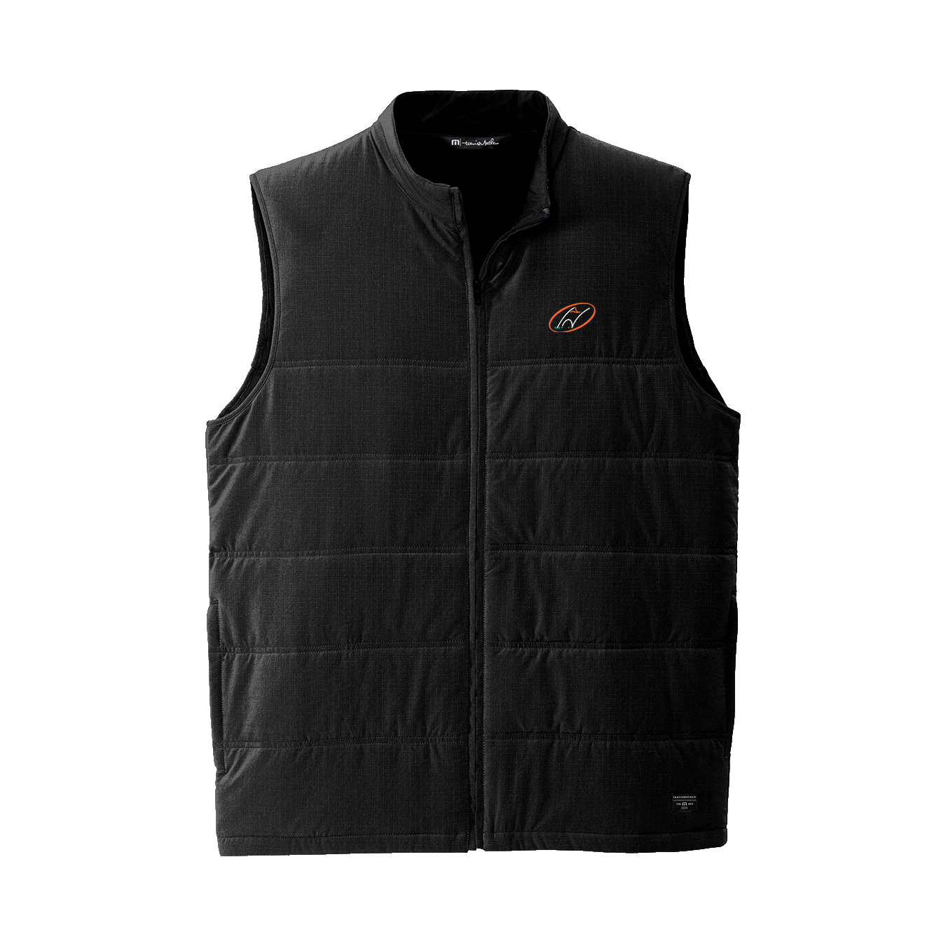 Black TravisMathew vest with Insideya Golf icon on left chest