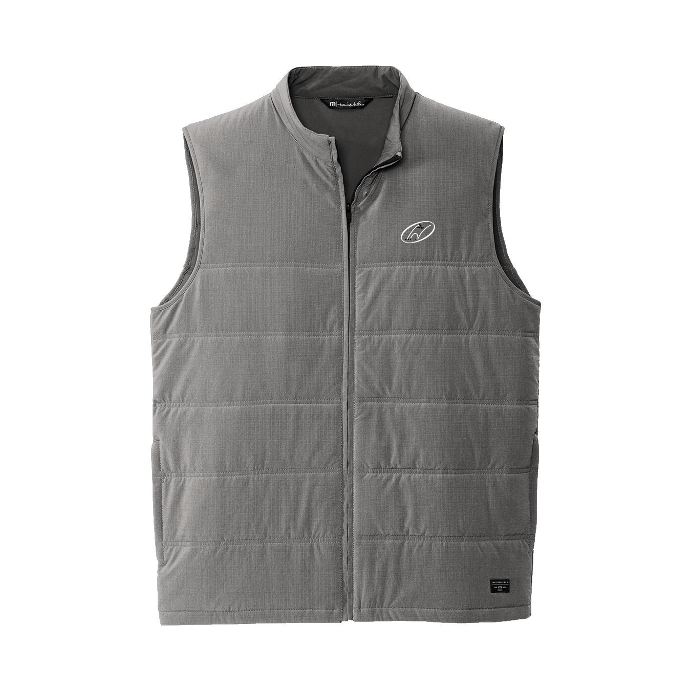 Grey TravisMathew vest with Insideya Golf icon on left chest