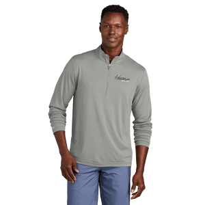 Quiet Shade Heather Grey TravisMathew Coto Performance Quarter-Zip with embroidered Insideya Golf logo front model