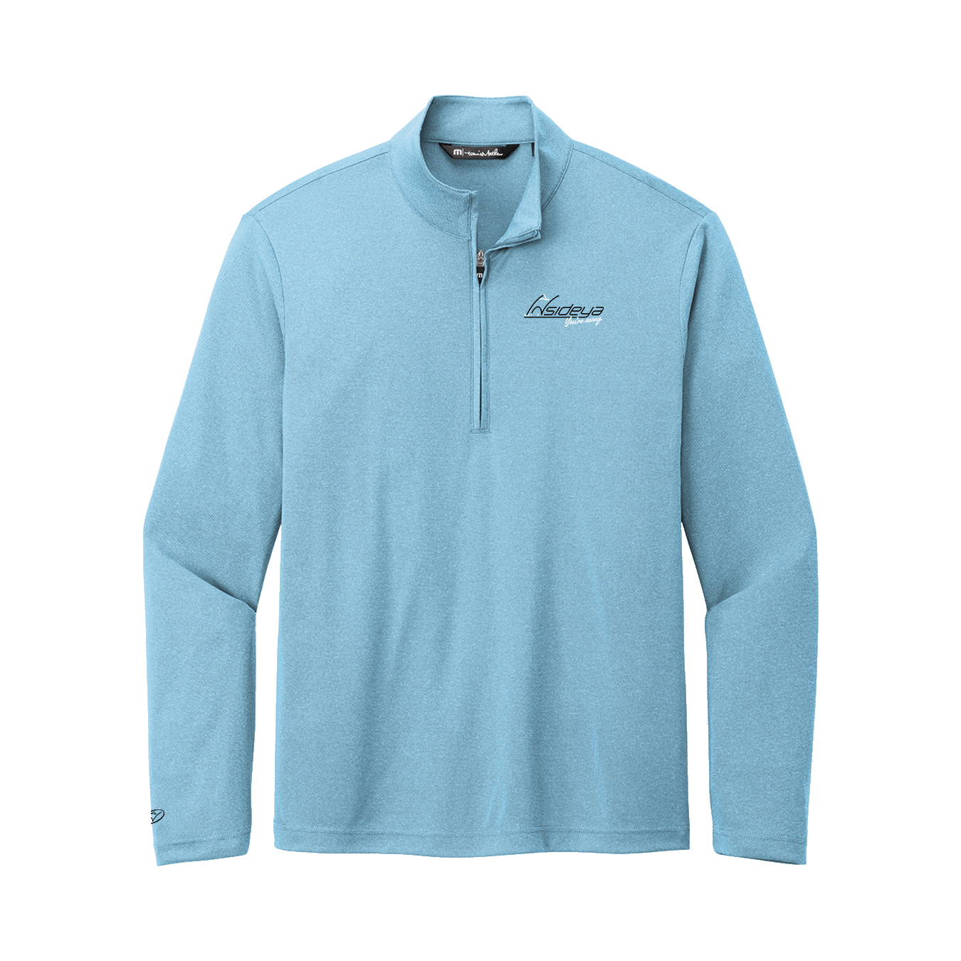 Brilliant Heather Blue TravisMathew Coto Performance Quarter-Zip with embroidered Insideya Golf logo flat front