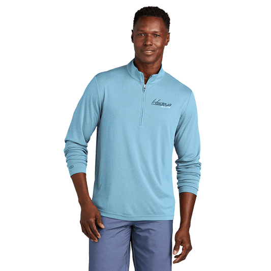 Brilliant Heather Blue TravisMathew Coto Performance Quarter-Zip with embroidered Insideya Golf logo front model