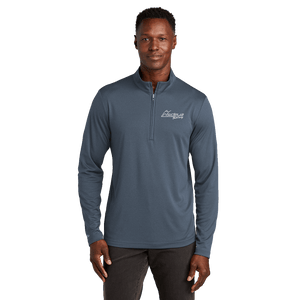 Vintage Indigo Black TravisMathew Coto Performance Quarter-Zip with embroidered Insideya Golf logo front model