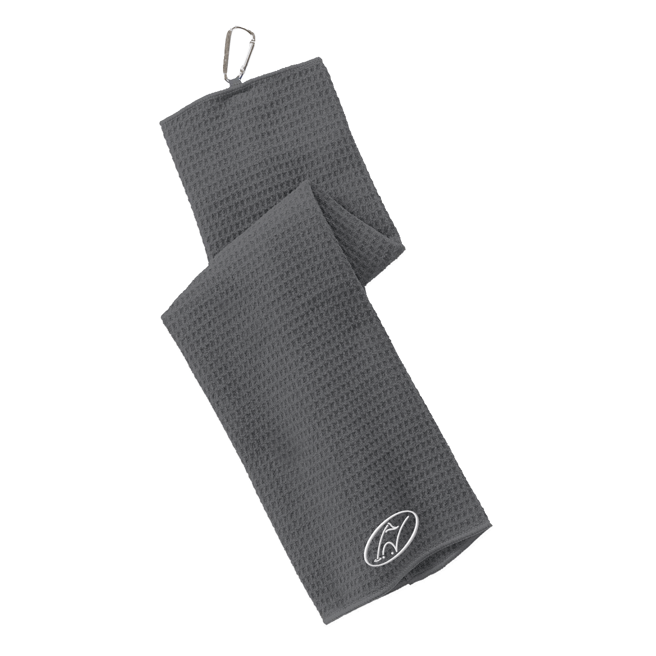 Grey golf towel with embroidered Insideya Golf icon